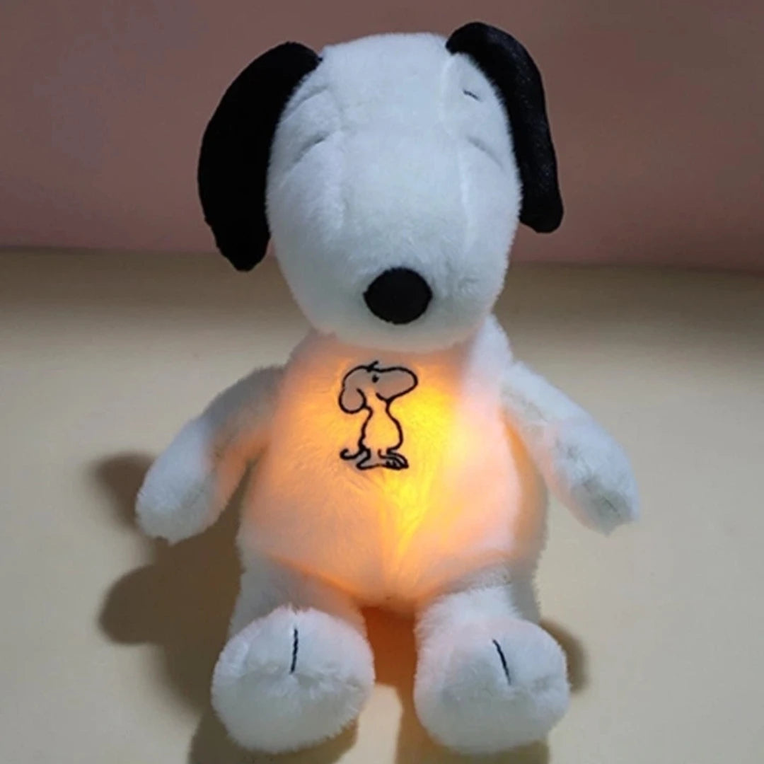 New Baby Breathing Soothing Snoopy White Dog Plush Doll Sleeping Companion Music and Light Doll Sensory Stuffed Toy Kids Gift