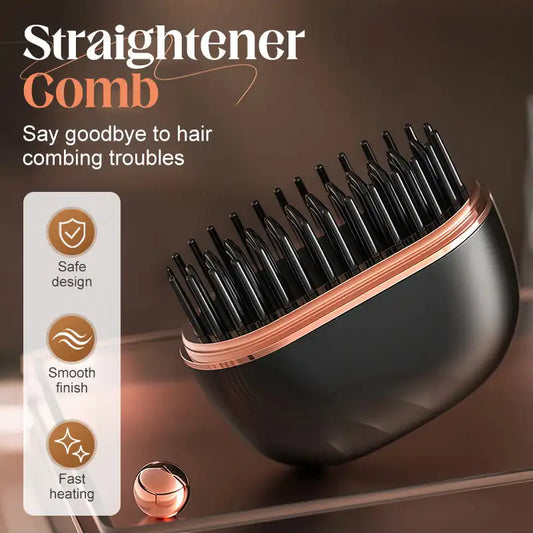 Mini Cordless Hair Straightener Comb Portable Travel Straight Hair Comb Electric Hot Hair Styler 3-Speed Temperature Regulation
